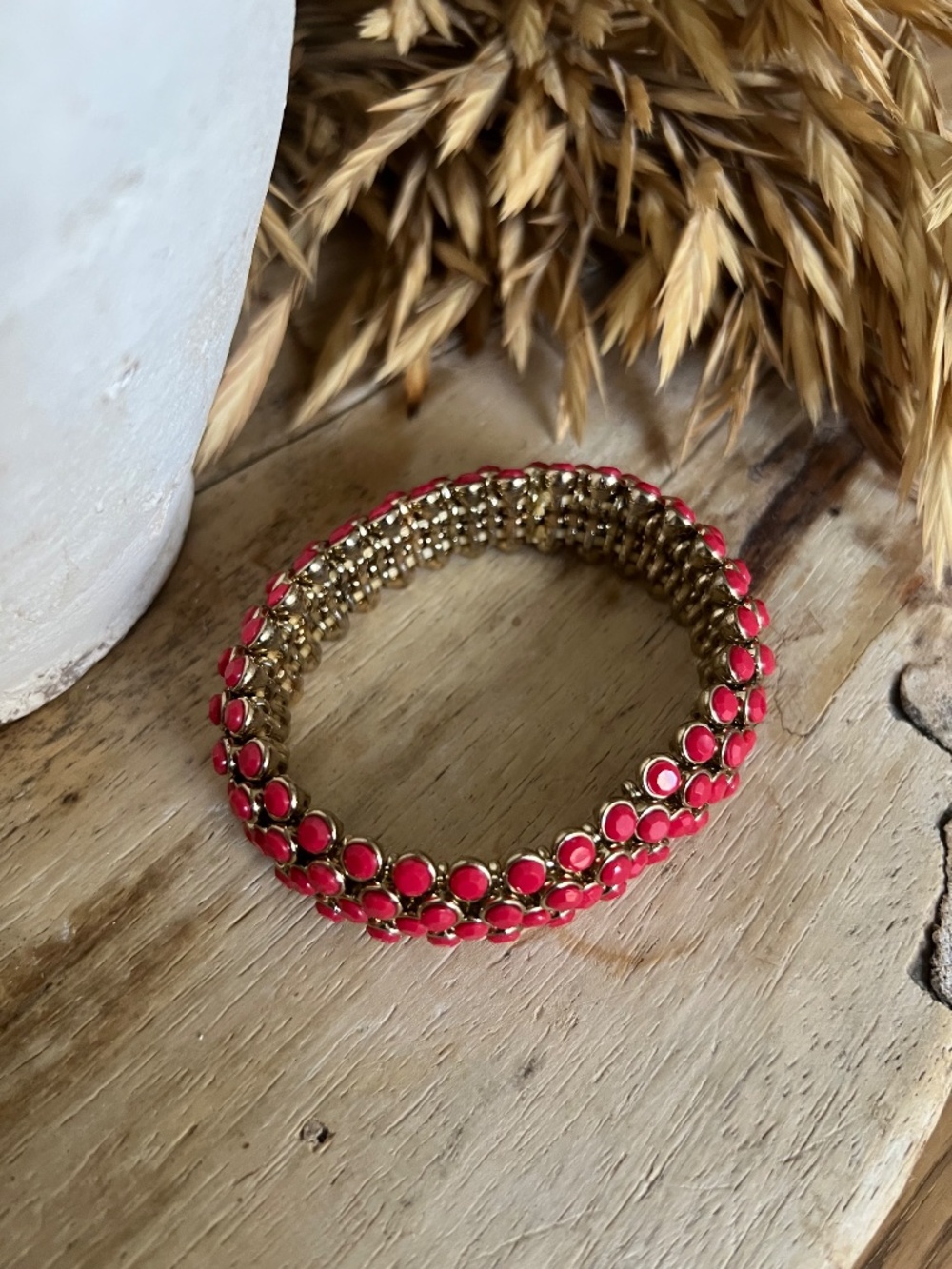 Hot Pink and Gold Tone Layered Metal Statement Bracelet - Picture 3 of 5
